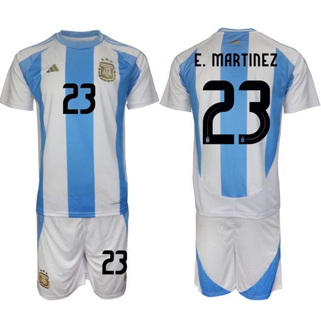 Men's Argentina #23 Emiliano Martínez White/Blue 2024-25 Home Soccer Jersey Suit
